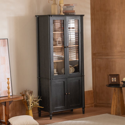 Vitrine de 73,25 po avec portes doubles en verre, armoire vitrée de style traditionnel pour objets de collection pour les couloirs salon, cuisine, maison, studio ou espace de travail - noir