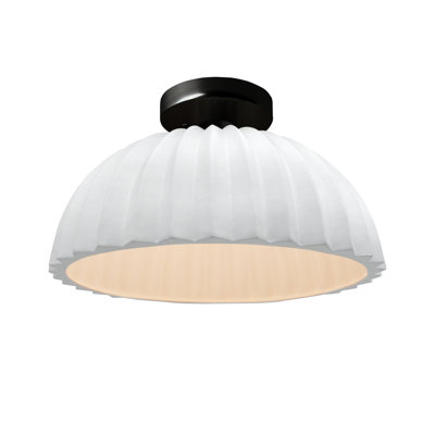 Radiance - Pleated Dome Semi-Flush - Gloss White (outside and inside of fixture) - Matte Black - Replaceable Bulb