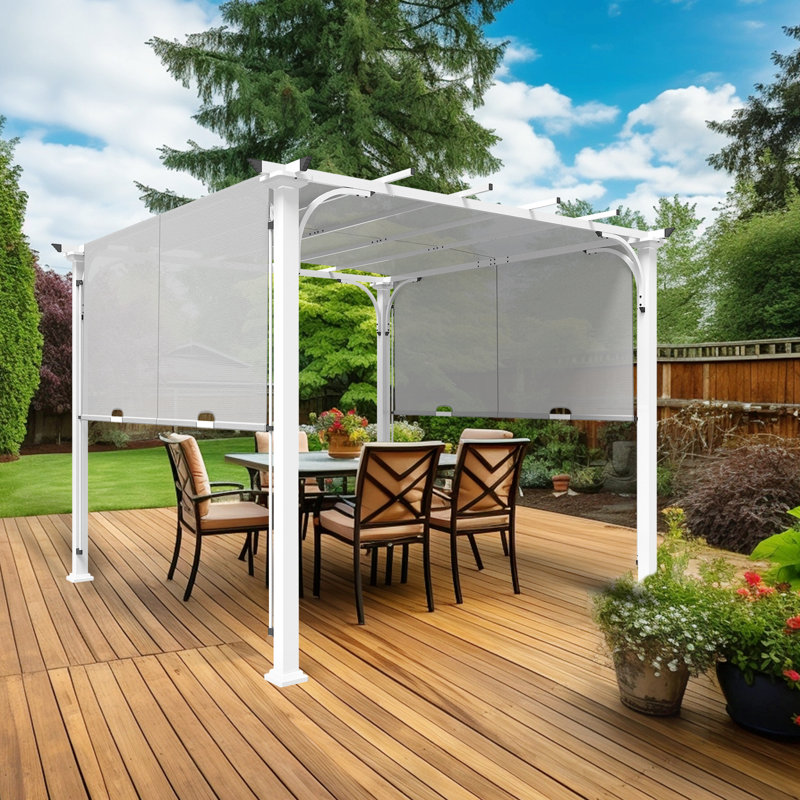 10 pi. L 10 pi. D Pergola en acier avec auvent, Gris