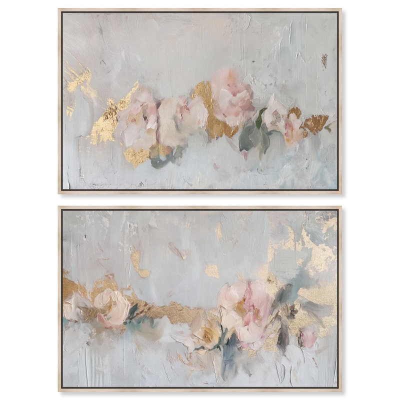 Oliver Gal Velvet Alloy Set Floral Abstract - Liquid Framed Canvas Art, Cream, 25" H x 37" W
