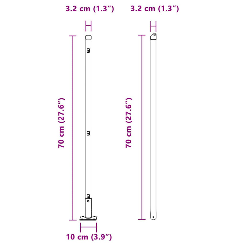 Vidaxl Fence Post 26 Pcs Silver Steel, 70cm H x 3.2cm W x 3.2cm D