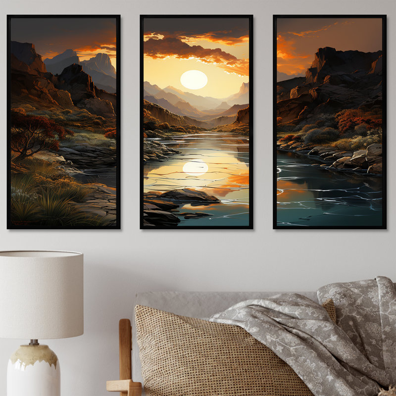 «Canyon Desert Sunrise Landscape I - Canyon», art mural sur toile, Cadre flottant noir, H 32 po x l 48 po x P 1 po