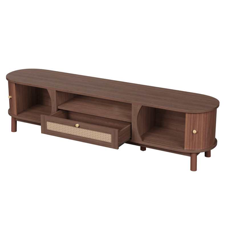 Ensemble meuble télé et table basse, mobilier de salon avec portes coulissantes, tiroirs de style tressé, console multimédia et table basse de rangement