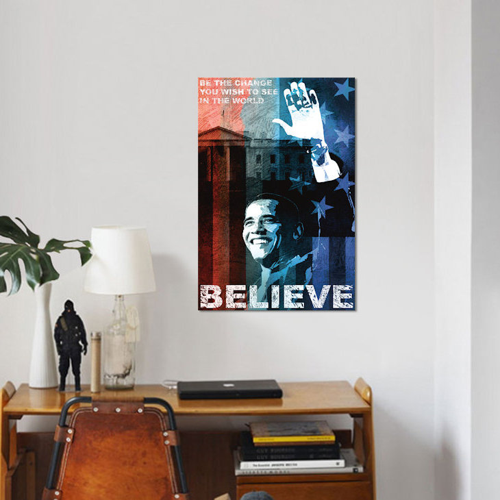 «Obama: Believe», impression sur toile, H 18 po x l 12 po x P 1,5 po, Toile tendue, Pas de tapis