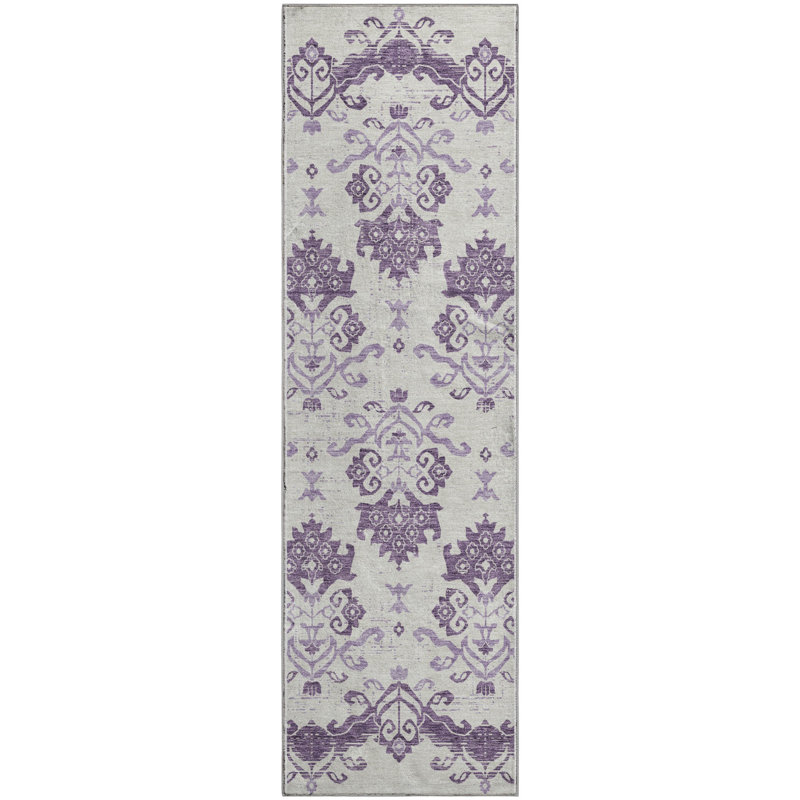 Premium Machine Washable Prisco Purple Rug, Runner 2'3" x 7'6"