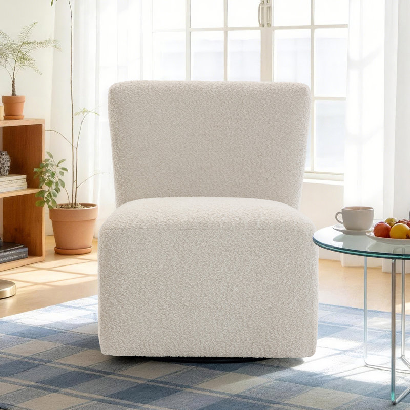 Upholstered Armless Swivel Accent Chair, Beige