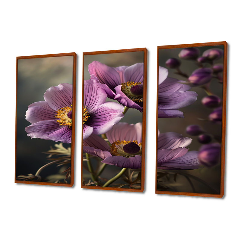 Jarne - ensemble d'art mural floral, H 40 po x l 60 po x P 1 po, Cadre flottant brun