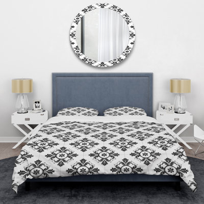 Ensemble de housse de couette moderne noir et blanc quadrilobe I