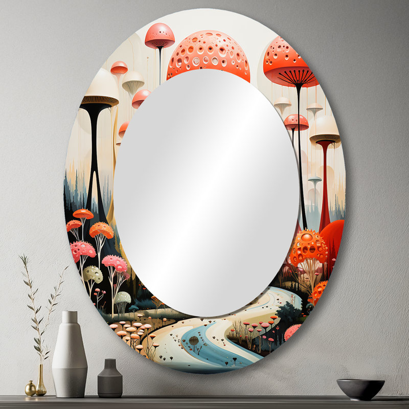 Coloré Mid-Century Mid-Century Mushroom Dreams II - Miroir mural multicolore, 43 po x 33 po