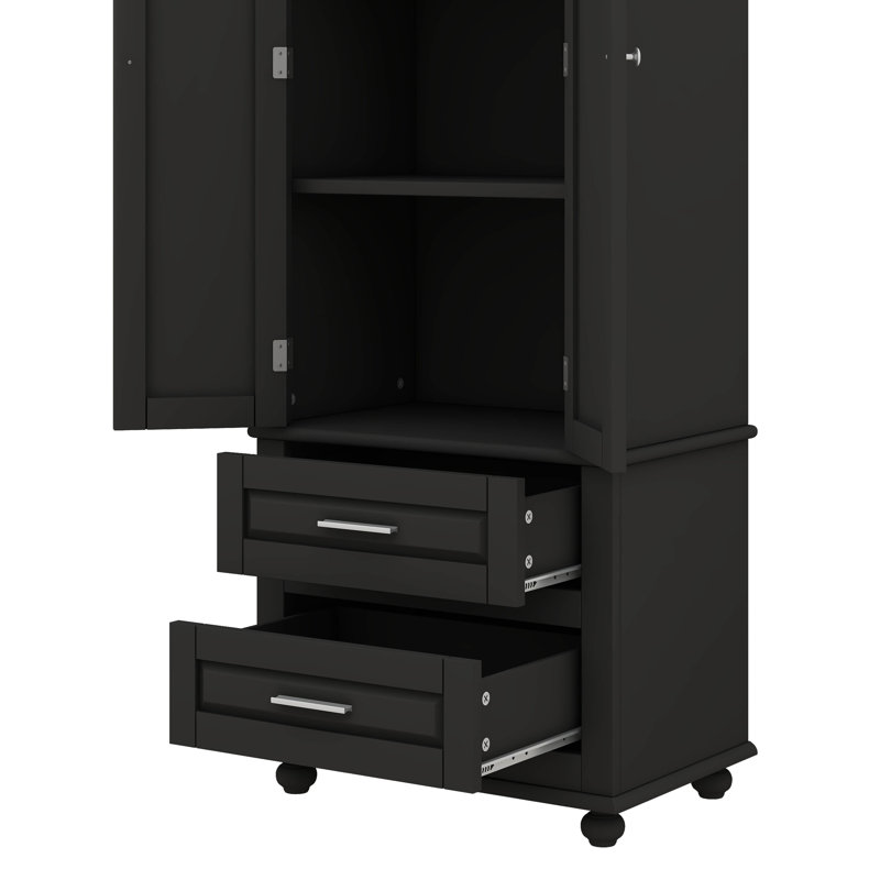 Armoire de rangement haute avec deux tiroirs pratiques, Noir