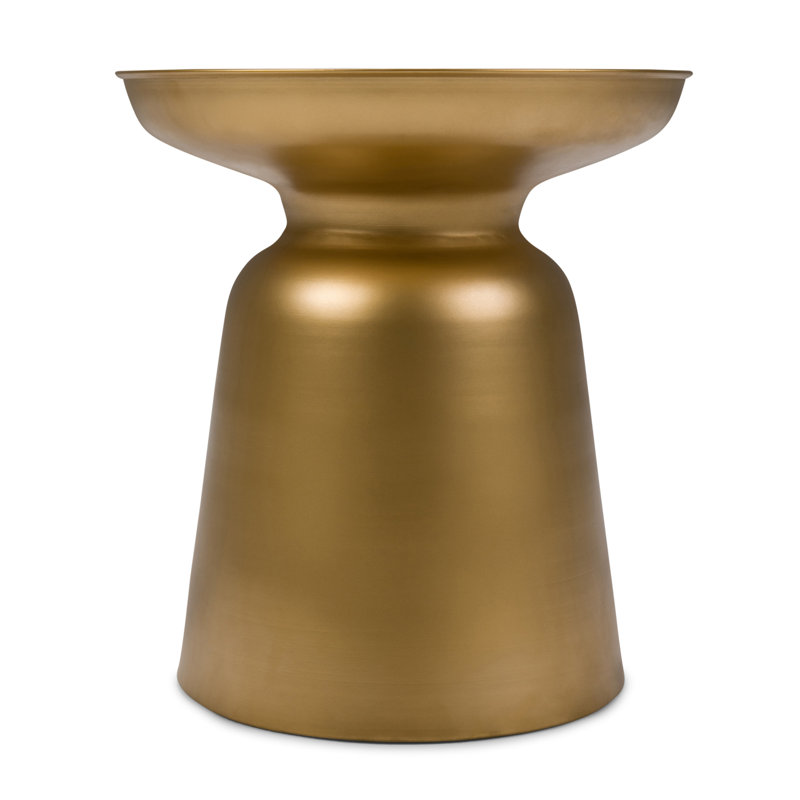 17"W Round Industrial Metal Accent Table with Sculptural Design, Gold