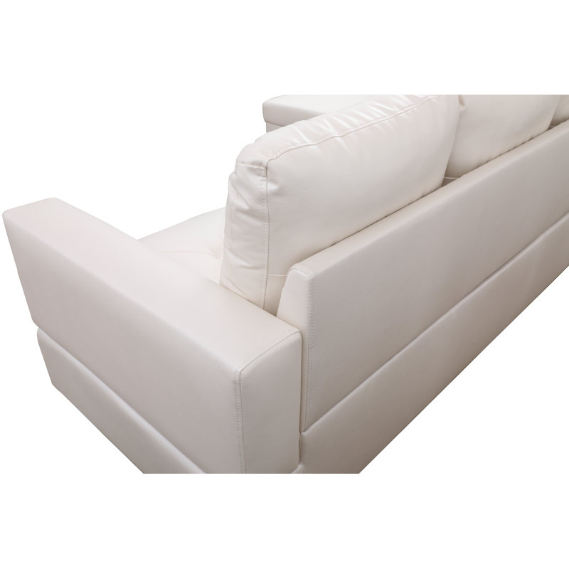 Swarey Faux Leather L-Shaped Sectional, Left Hand Facing, Off White Faux Leather