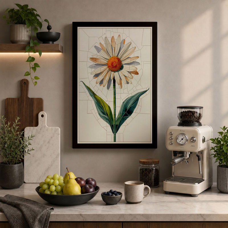 Pale Daisy Study Botanical - Wrapped Canvas, 36x24 - 91.4 x 61.0 cm, Terracotta Border