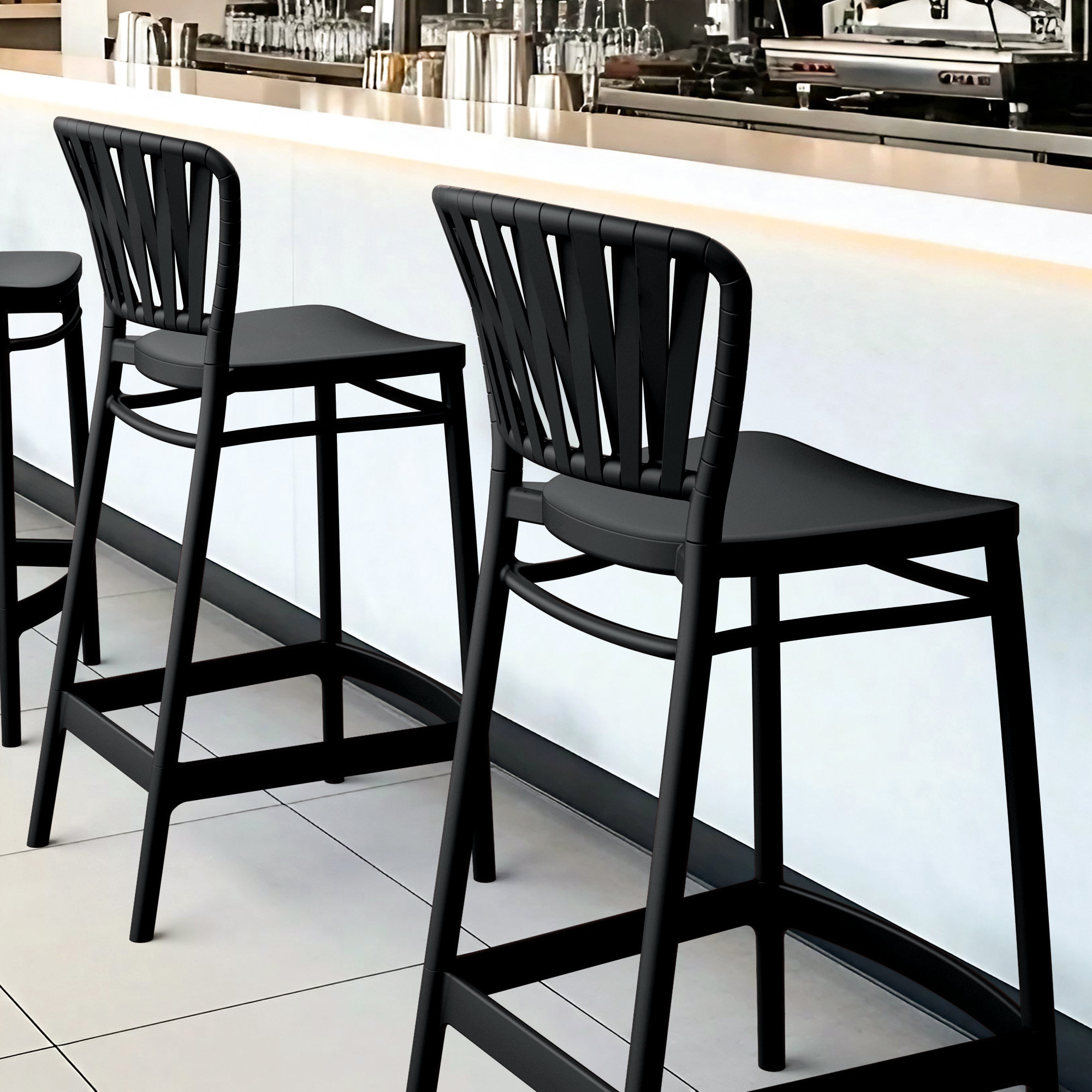 Newport Outdoor Barstool, 25.6", Black