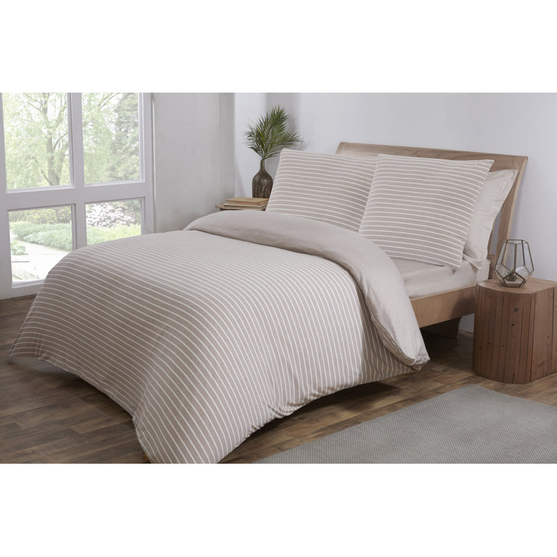 Atvars Striped Duvet Cover Set with Pillowcases, 155 x 220 cm - 2 Pillowcases (80 x 80 cm), Beige/White