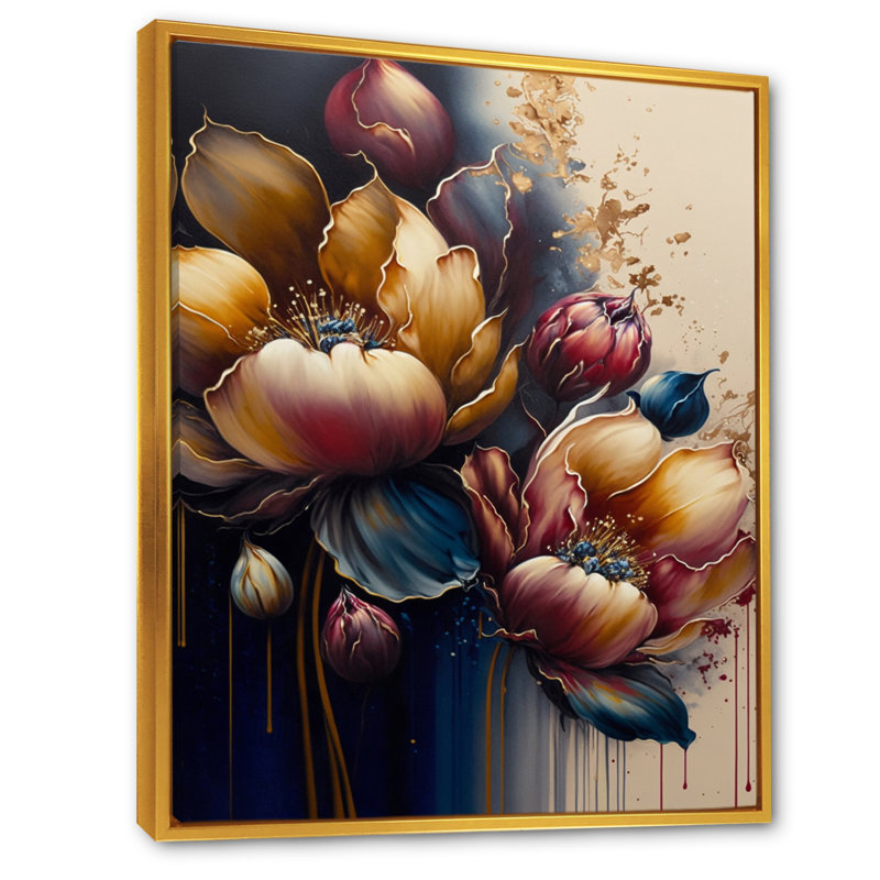 «Lozada Night Shade Tulip Design I», reproduction sur toile, H 44 po x l 34 po x P 1,5 po, Toile avec cadre flottant or