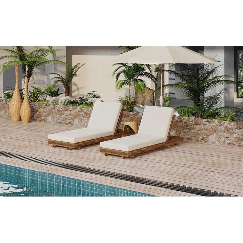 Chaise longue d'extérieur avec dossier réglable et conception en bois massif rustique