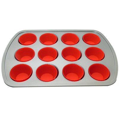 Le Chef Non-Stick Silicone and Steel Muffin Pan with Lid