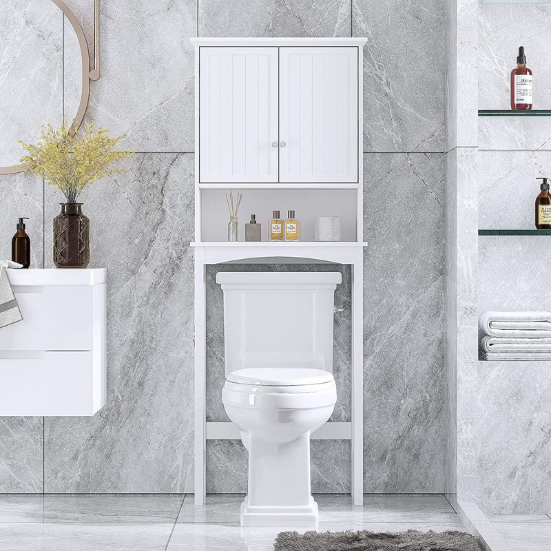 Armoire de rangement pour toilette, organisateur d'armoire de salle de bain avec tablettes réglables et portes doubles