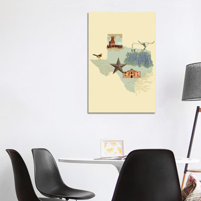 Illustrated State-Texas by Jacob Green - Wrapped Canvas Print
