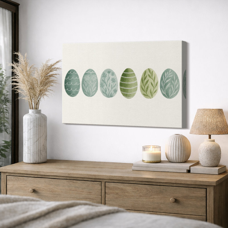 Motif d'oeufs de Pâques botanique vert minimal - très grandes photos, impression sur toile encadrée, H 12 po x l 18 po