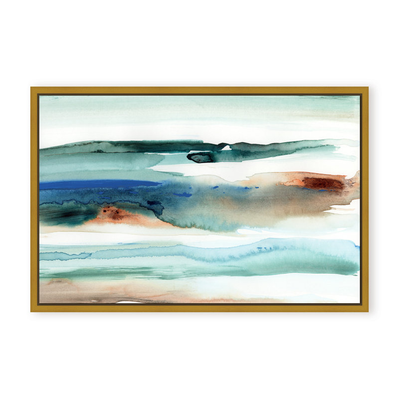 Coastal Retreat Beach Waves Abstract, Framed Canvas, 16" H x 24" W x 2.375" D, Black