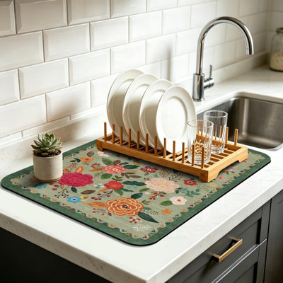 Tapis de vaisselle Vintage Floral 16 x 24 po, tapis de cuisine pour tapis de cuisine très grand et absorbant