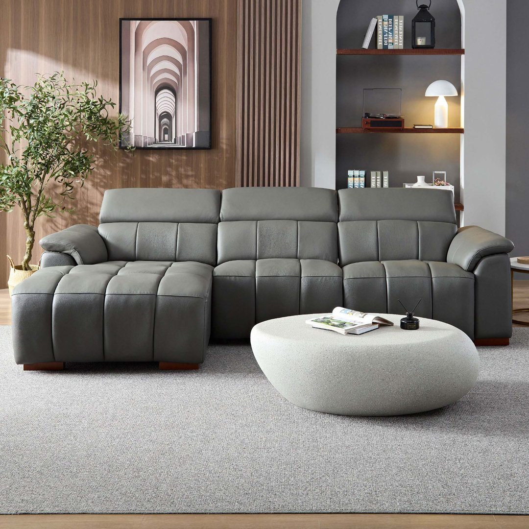 113.38" Genuine Leather Power Reclining Sectional With USB Port Latitude Run® 
