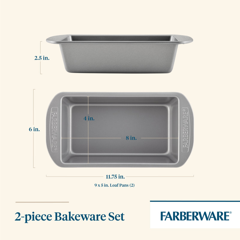 Farberware Nonstick Bakeware Bread And Meat Loaf Pan Set, Two 9-Inch X 5-Inch, Gray