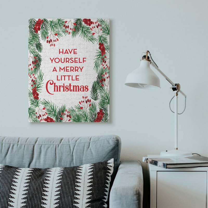«Merry Little Christmas Pine Wreath», reproduction d'art textuel, H 40 po x l 30 po, Toile tendue