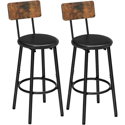 Tabourets de bar, ensemble de 2 tabourets de bar avec revêtement en polyuréthane, chaises de bar avec repose-pieds et dossier, tabourets de bar de 26 po pour îlot de cuisine, salle à manger, brun rustique et noir faciles à assembler.