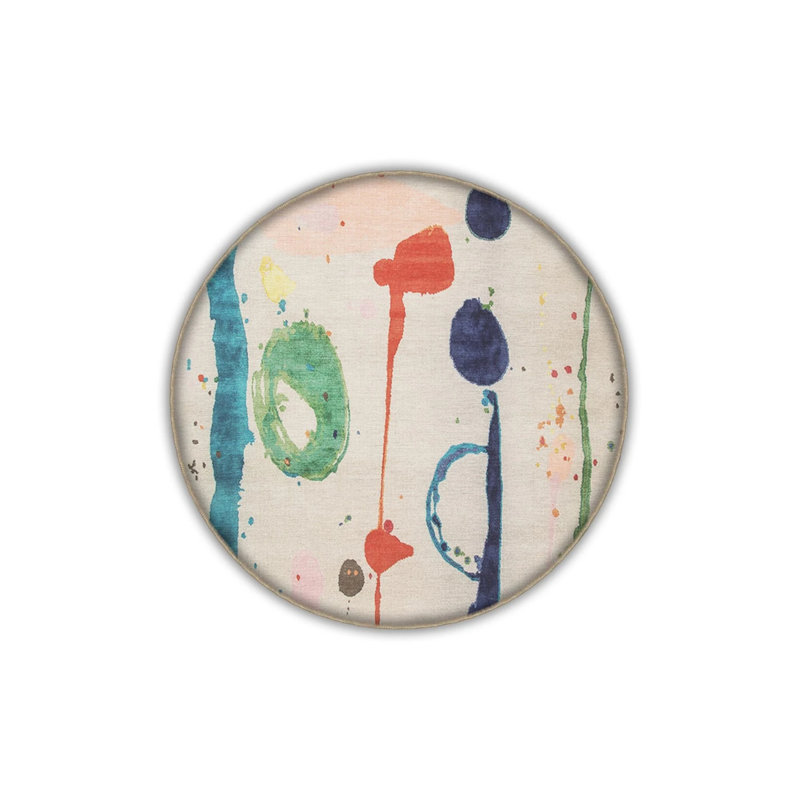 Creative Modern Decorative Carpet With Multicolored Abstract Paint Splatter Pattern, Round 5'