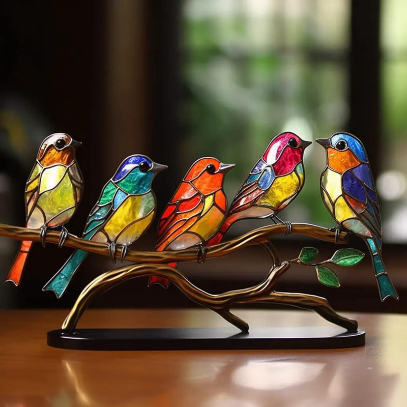 Colorful Birds Statue Ornament Tabletop Birds Decoration Acrylic Birds Decorative Metal Birds