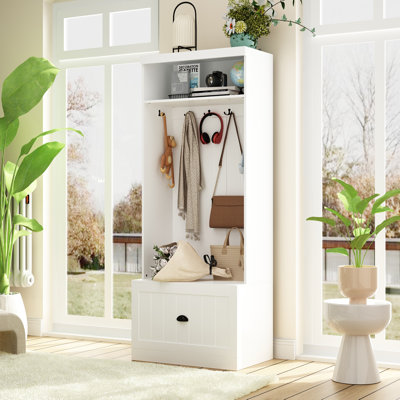 1-Drawer & 1-Shelf Hall Tree With Bench And Metal Hooks