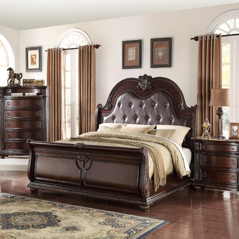 Mobilier de chambre à coucher 1pc, Très grand lit, Brun antique