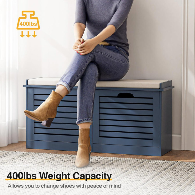 Shoe Storage Bench With 2 Flip Drawer & Seat Cushion, Entryway Bench With Shoe Storage, Hidden Shoe Rack Bench For Hallway, Bedroom, Mudroom