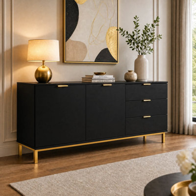 3-Drawer And 2-Door Cabinet With Metal Legs