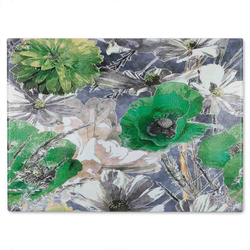 Flowers Glass Chopping Board