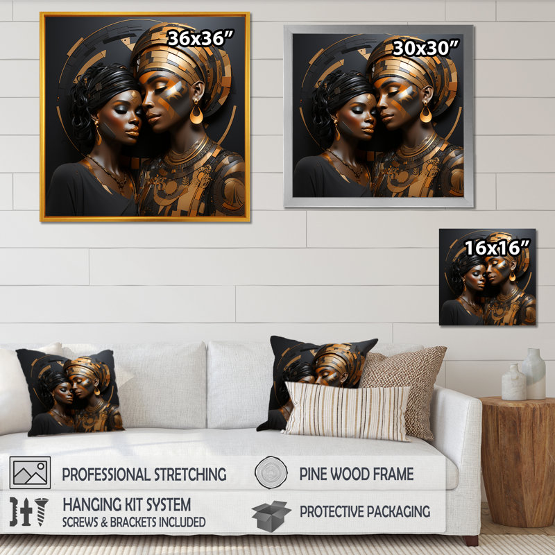 Cubisme noir et doré, mère africaine IV - art mural afro-américain, Toile tendue, 30" H x 30" W