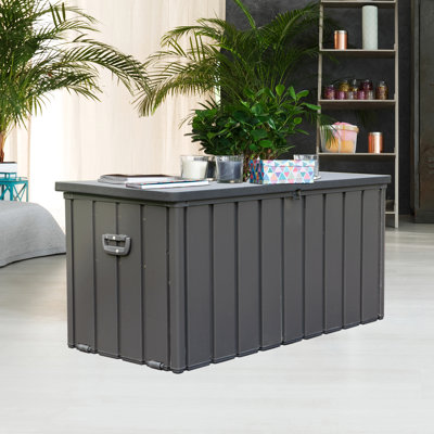 100 Gallon Outdoor Storage Deck Box Waterproof, Large Patio Storage Bin For Outside Cushions, Throw Pillows, Garden Tools, Lockable (Dark Gray)
