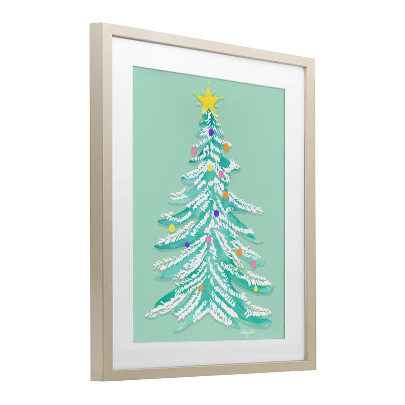 «Pastel Christmas Tree Whimsy», reproduction encadrée sous verre, conception de Hillary Holt, Cadre de récolte en pin
