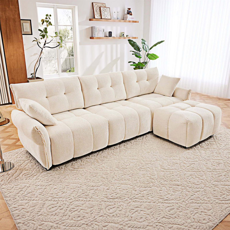 Canapé rembourré avec repose-pieds et coussins, Blanc