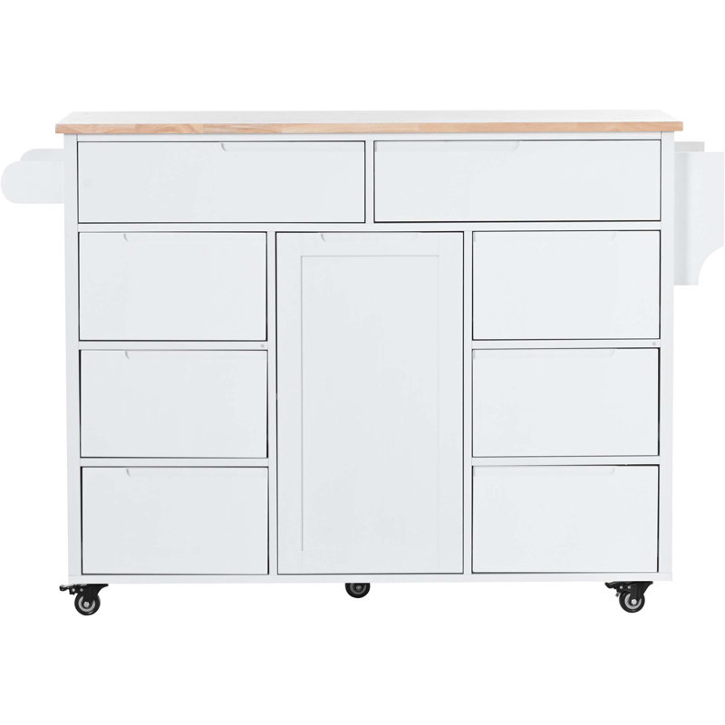 Crader Rubber Wood Countertop Kitchen Cart Kitchen Island,island,coffee cart, White