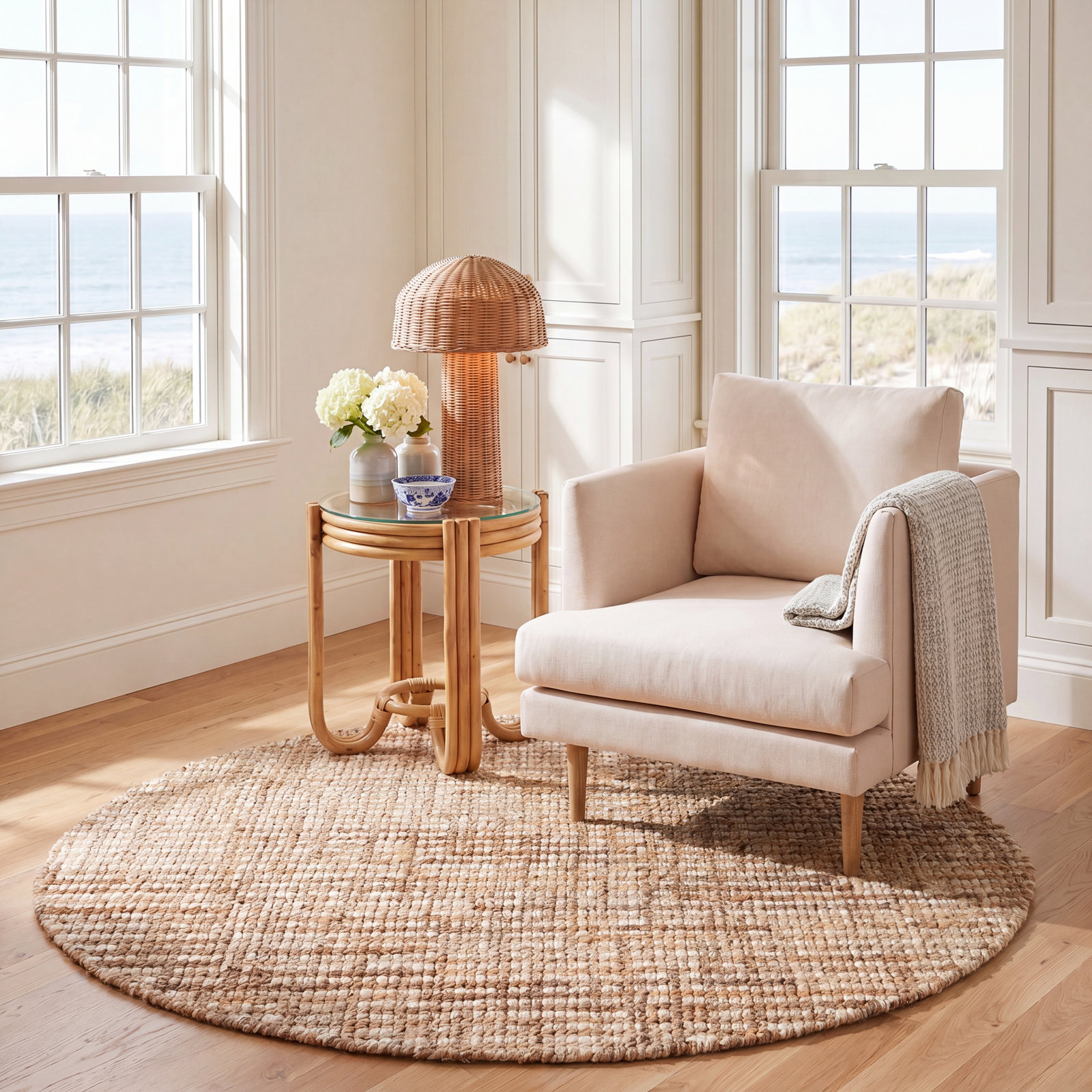 Ellport Hand-Loomed Striped Jute Rug, Round 6'