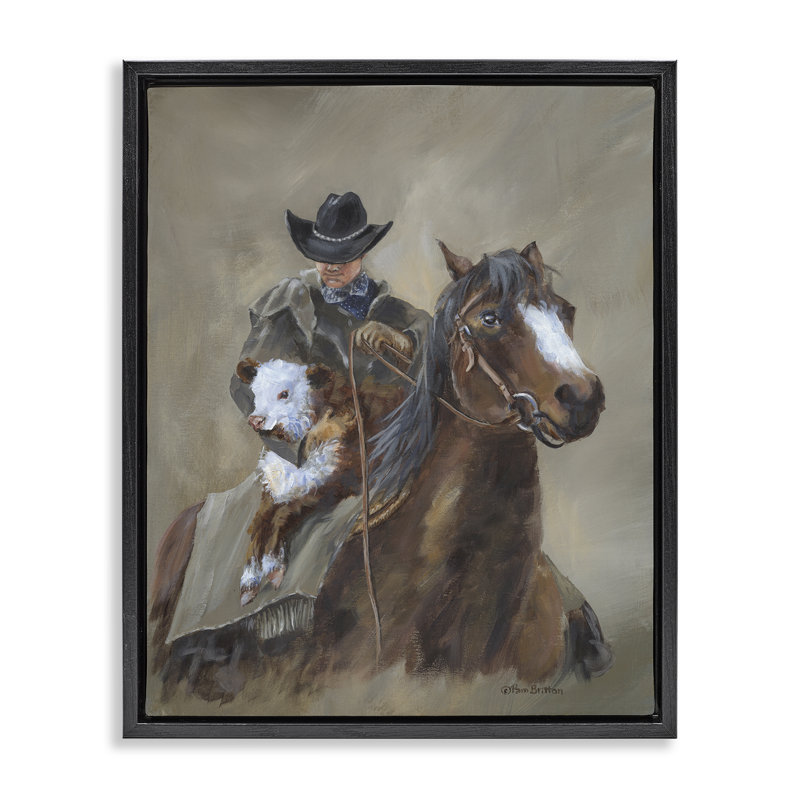 Ranch Cowboy & Western Horse, H 21 po x l 17 po, Cadre flottant noir de jais