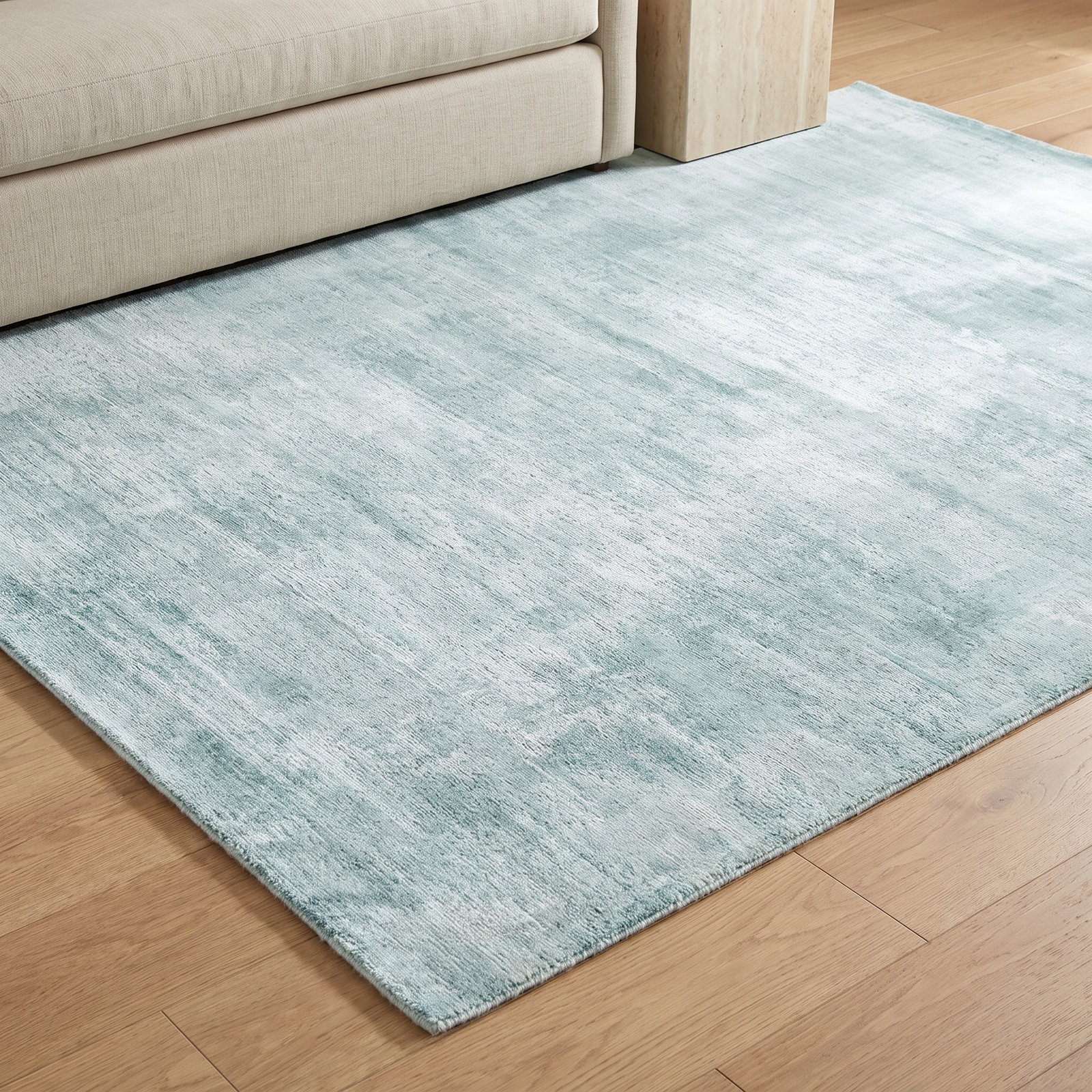 Owens Aqua Blue Hand-Loomed Wool Rug, Rectangle 9' x 12'