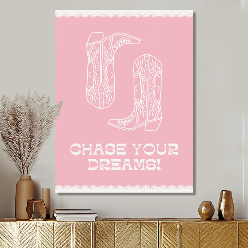 Impression d'art mural «Pink Chase Your Dreams Cowboy» - Cowgirls, Toile tendue, H 32 po x l 16 po x P 1 po