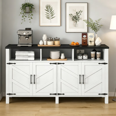 59'' Modern 4-Door Sideboard With Power Outlets & USB Ports, Adjustable Shelves