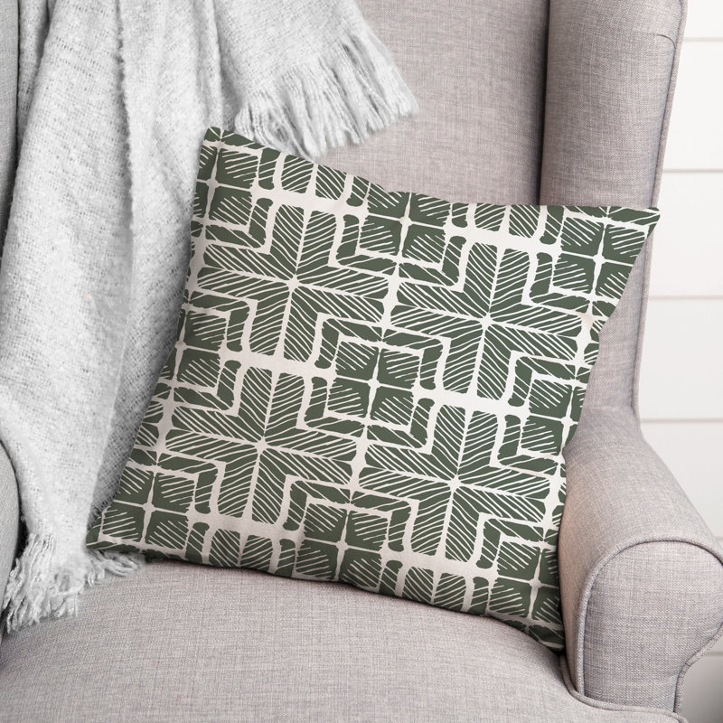  Coussin décoratif à carreaux en polyester pour l'intérieur et l'extérieur, H 18 po x l 18 po, Sauge