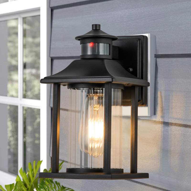 Motion Sensor Outdoor Wall Light, Dusk to Dawn LED Security Lantern with Clear Glass